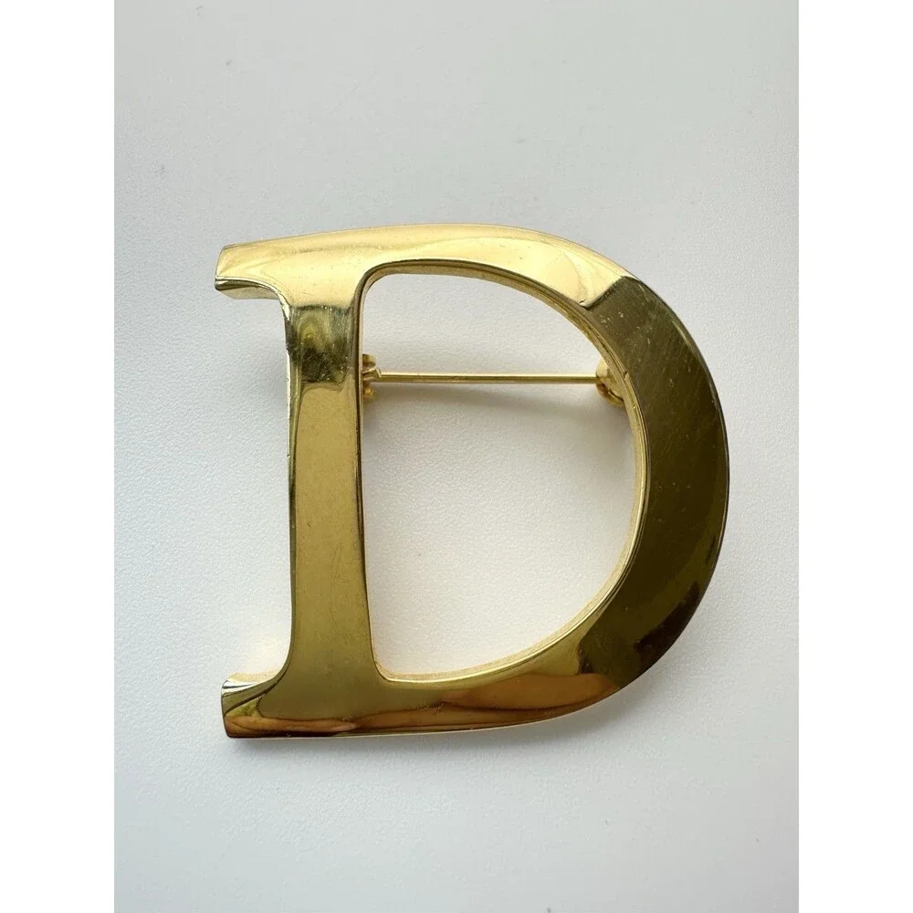 Vintage AK Anne Klein Initial Letter D Gold Tone Pin Brooch